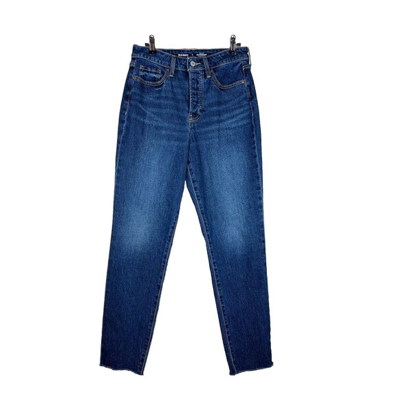 Old Navy OG Straight Jeans Womens 4 High Rise Button Fly Pocket Medium Dark Wash - Picture 1 of 12